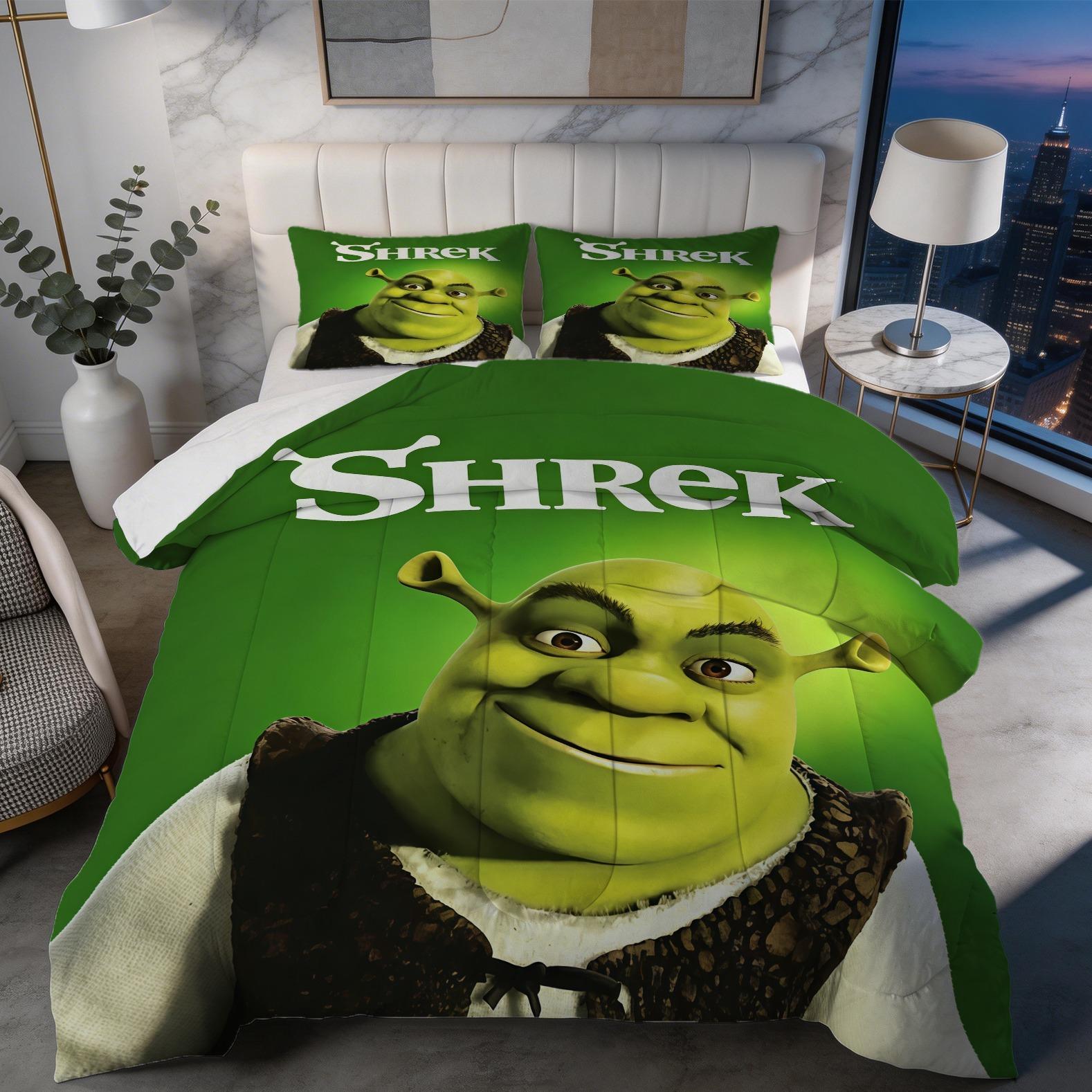 Shrek Pattern Comforter Set, Soft And Durable Bedding Set, Includes 1 Comforter And 1 Or 2 Pillowcases, Daily Holiday Birthday Gift Bedroom Decorations For Kids And Adults