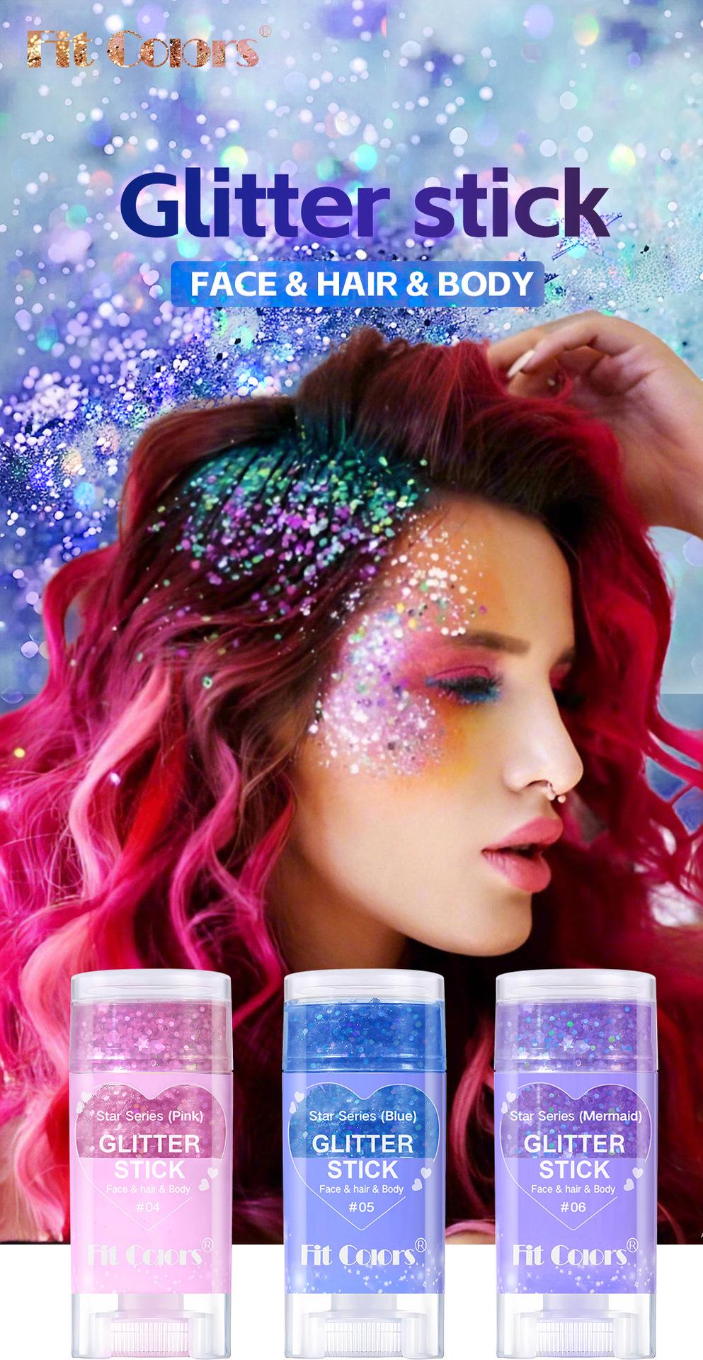 1PC Fit Colors Glitter Stick, 12 Colors Available, Holographic Chunky Glitter, for Face Hair & Body, Long-Lasting, for Festival Rave & Game Day Fan Party, Body Glitter Gel, Cosmetic Sparkle Stick