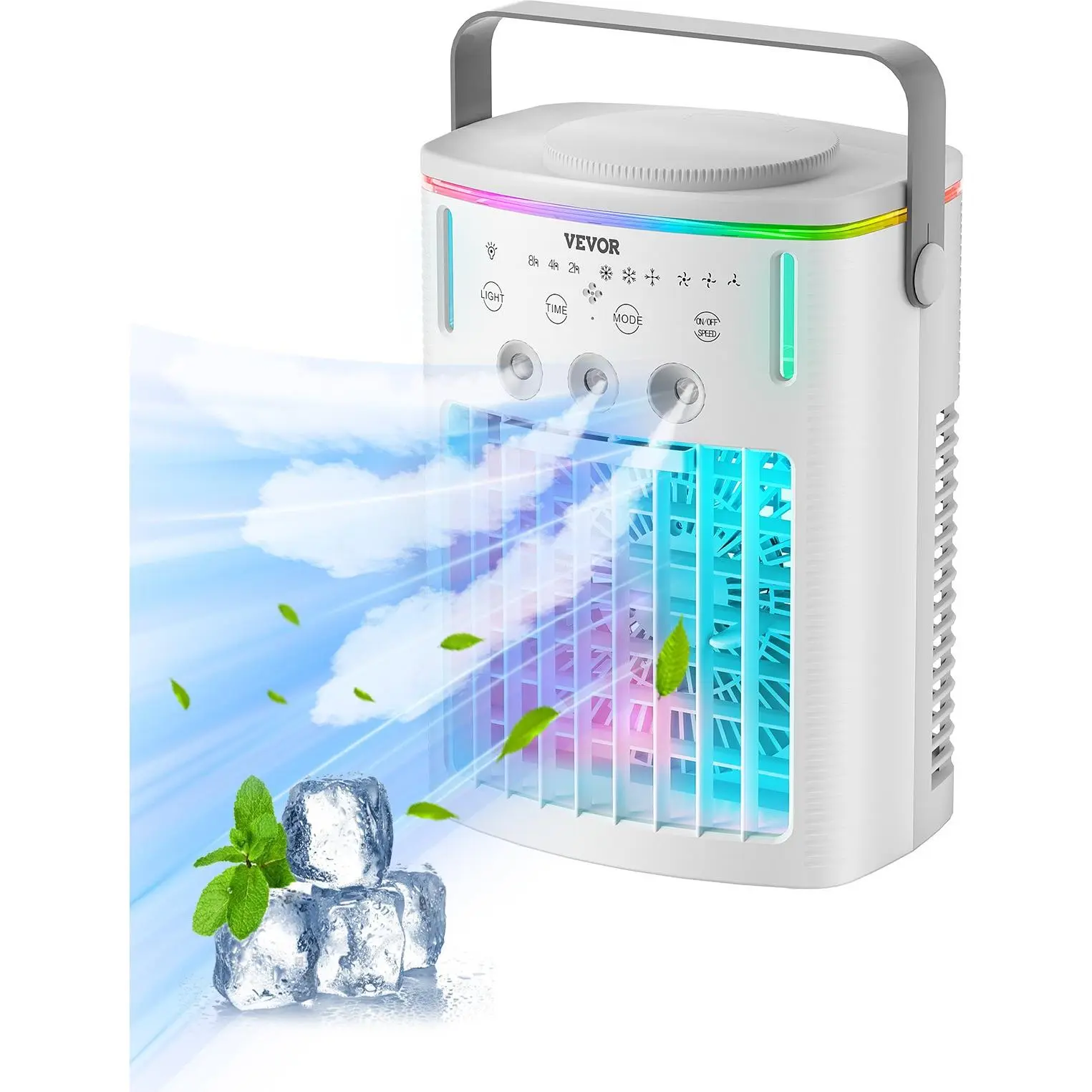 VEVOR Portable Air Conditioner, 4-in-1 Evaporative Air Cooler with Remote Control, 3-Speed Mini Air Conditioner with Timer, 3 Mist Levels, 1L Water Tank, 120 Oscillating Mini AC Fan for Desktop Home