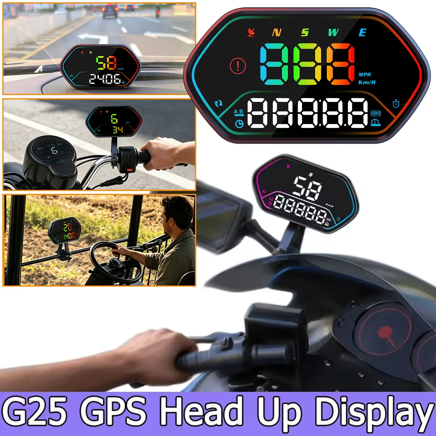 G25 Electric Bicycle Speedometer, IP68 Waterproof, Digital LCD Display, Adjustable Brightness, Universal Fit for E-Motorcycles, Cars