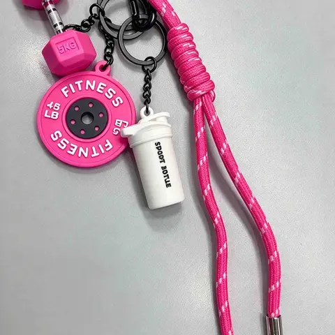 Sports Fitness Gym Keychain Lanyard Keyring Barbell & Dumbbell Pendant Keychain With Woven Black White Rope, Keychain for bags, Bag Key Accessory, Keychain Accessories