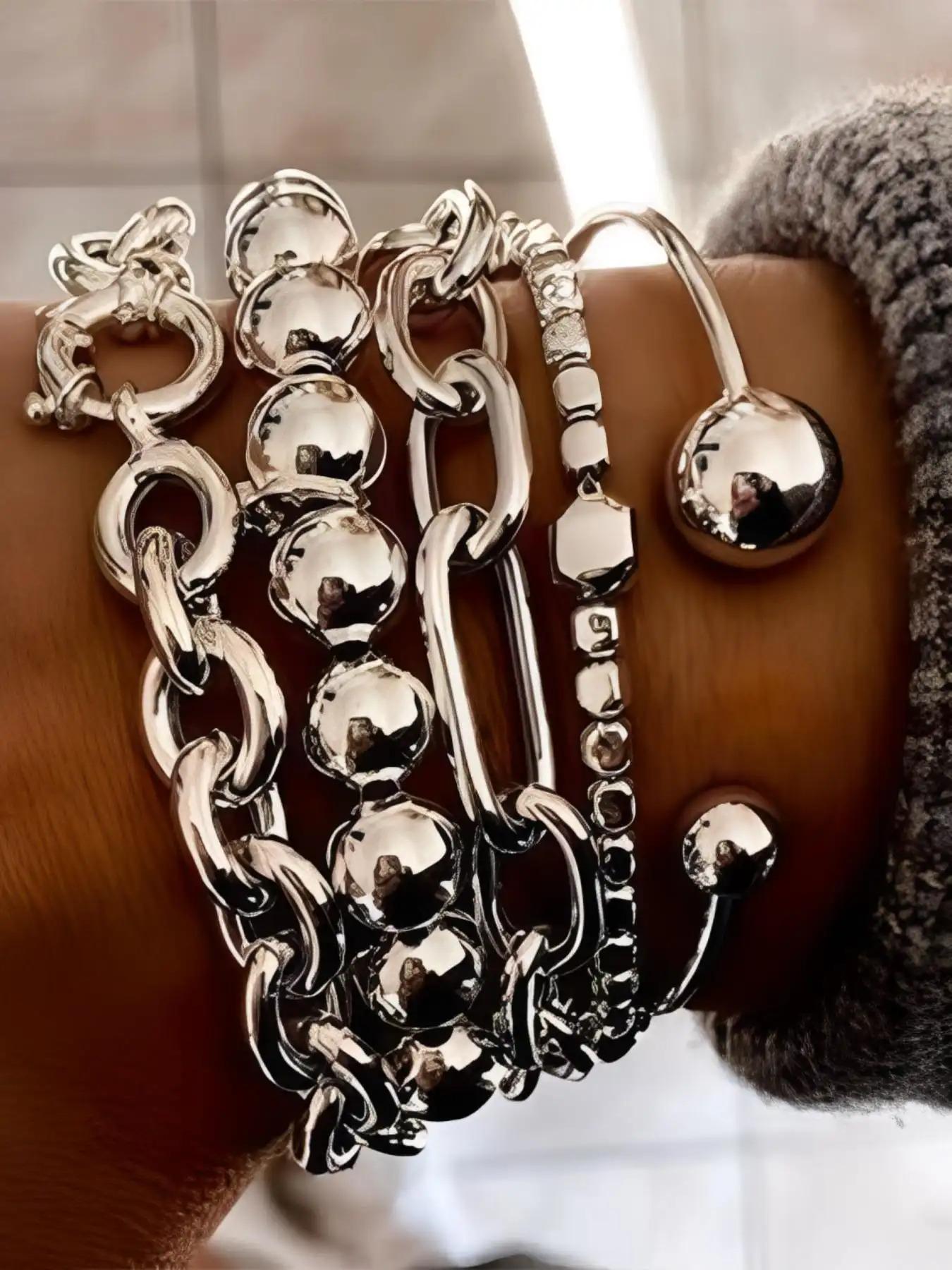 Set of 5 Casual Hand Chains for Women & Men, Zinc Alloy Open Ring Bracelets, Trendy Stackable Bangles, Perfect Daily Wear Accessories & Ideal Birthday Gifts