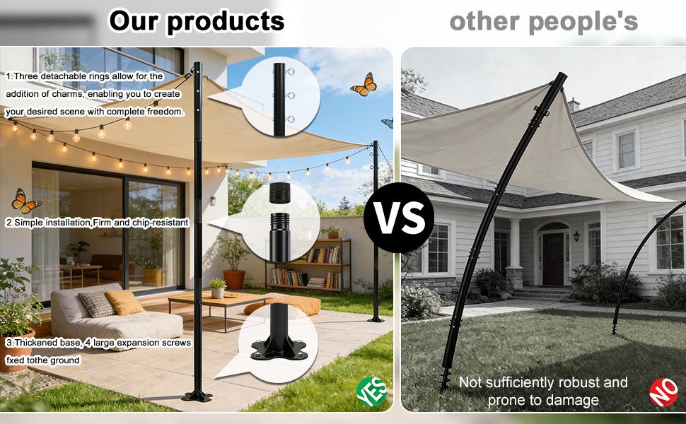 2 Pack 12 Ft Shade Sail Poles, Heavy Duty Metal Outdoor Support Post Kit, Rust-Resistant Shade Sail Support Poles, Adjustable Metal Sun Shade Poles for Patios, Courtyards, Backyards and Gardens tiktokshopbacktoschool