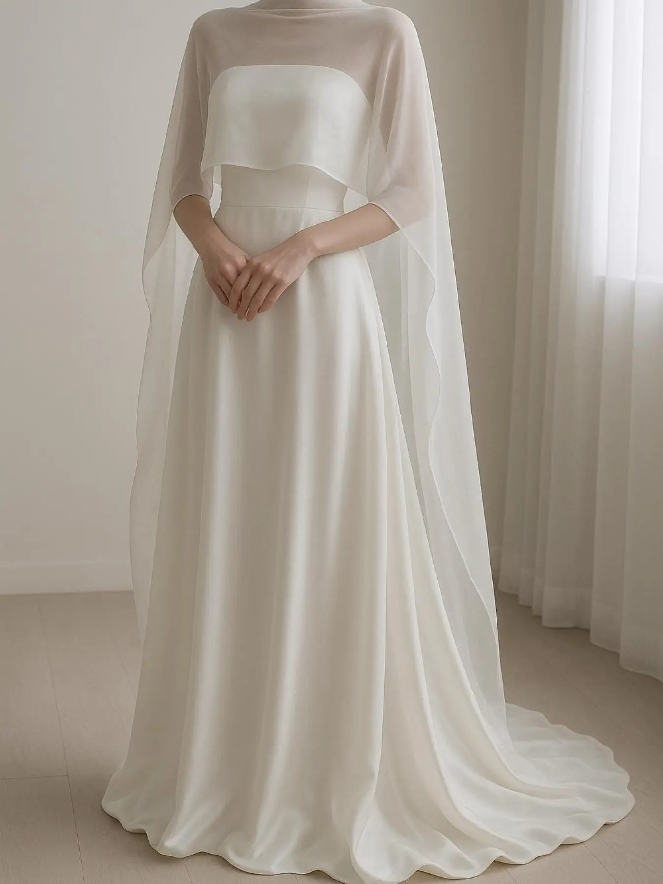 157inch Soft Sheer Wedding Scarf Chiffon Bridal Shawl, Minimalist Wedding Dress Cover Up, Elegant Chiffon Wrap, Modern Wedding Accessory