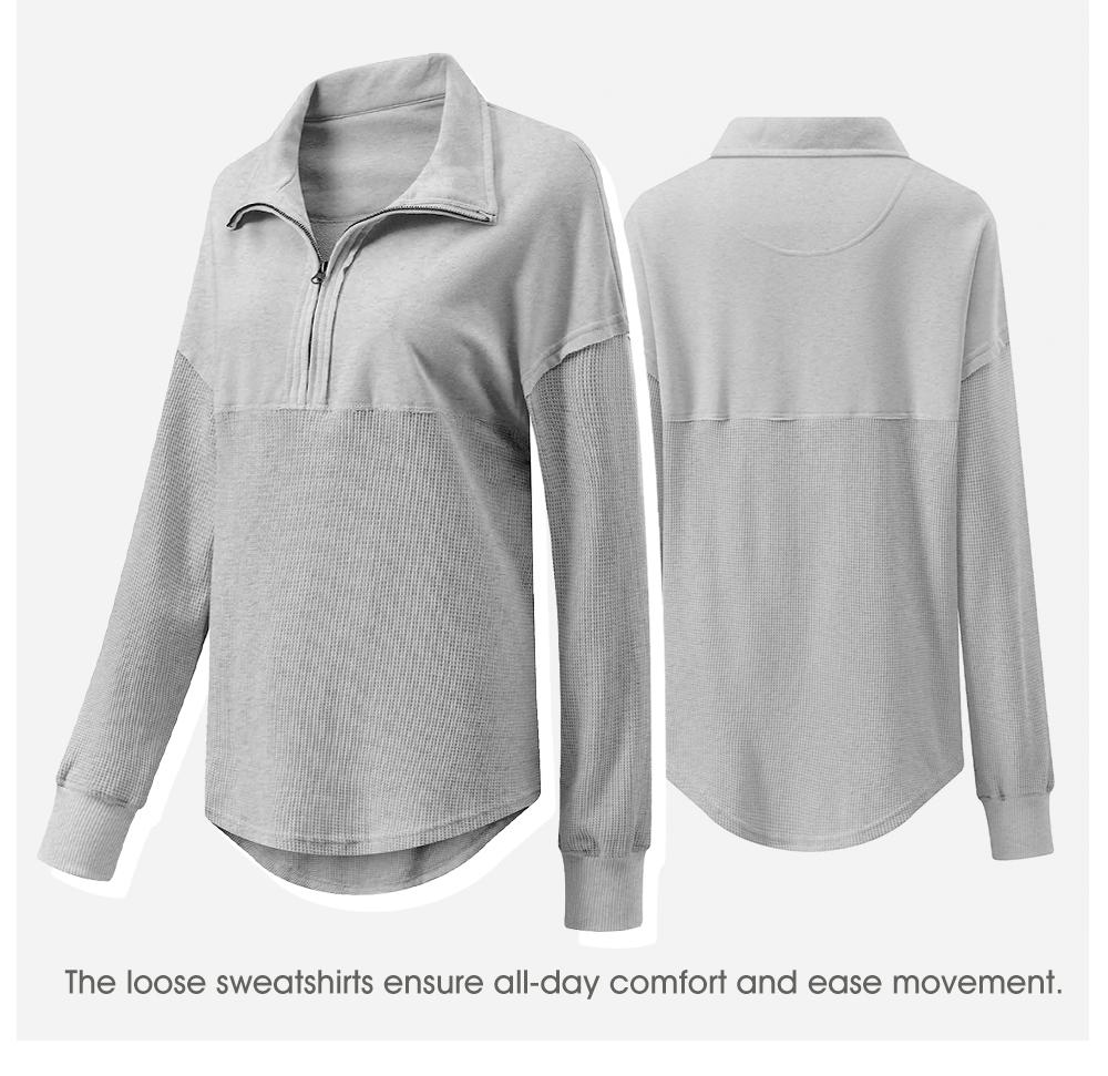 Shewin 2026 Spring Women's Cozy Oversized Waffle Knit Half-Zip Pullover Long Sleeve Sweatshirt - Cotton Polyester Comfy Casual Knitwear for Daily & Spring Outfits SpringStatements