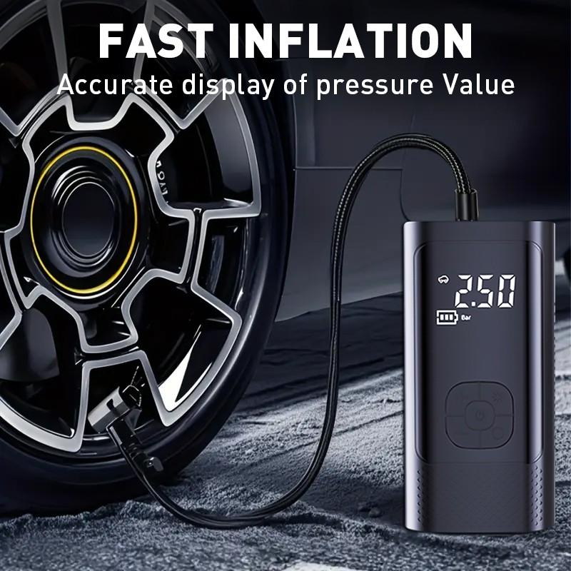 Portable wireless inflation pump, multi-function air compressor, 4500 mAh battery and camping lamp, fast inflation and mini design, suitable for inflating/deflating mattresses, pool pumps, vacuum storage bags, black, Camping accessories