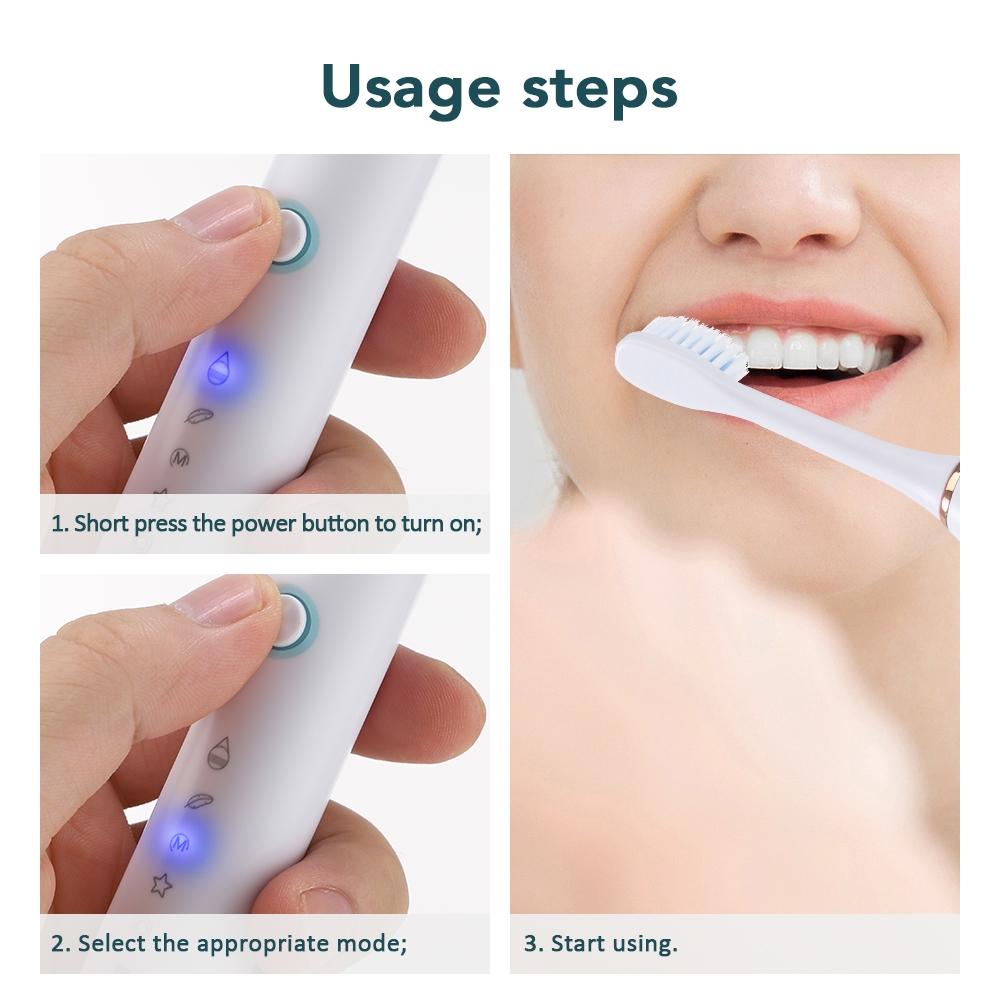Electric Toothbrush with Replacement Brush Head, 1 Box 6 Modes Teeth Cleaning Product, Oral Care Waterproof Type-C Rechargeable Toothbrush