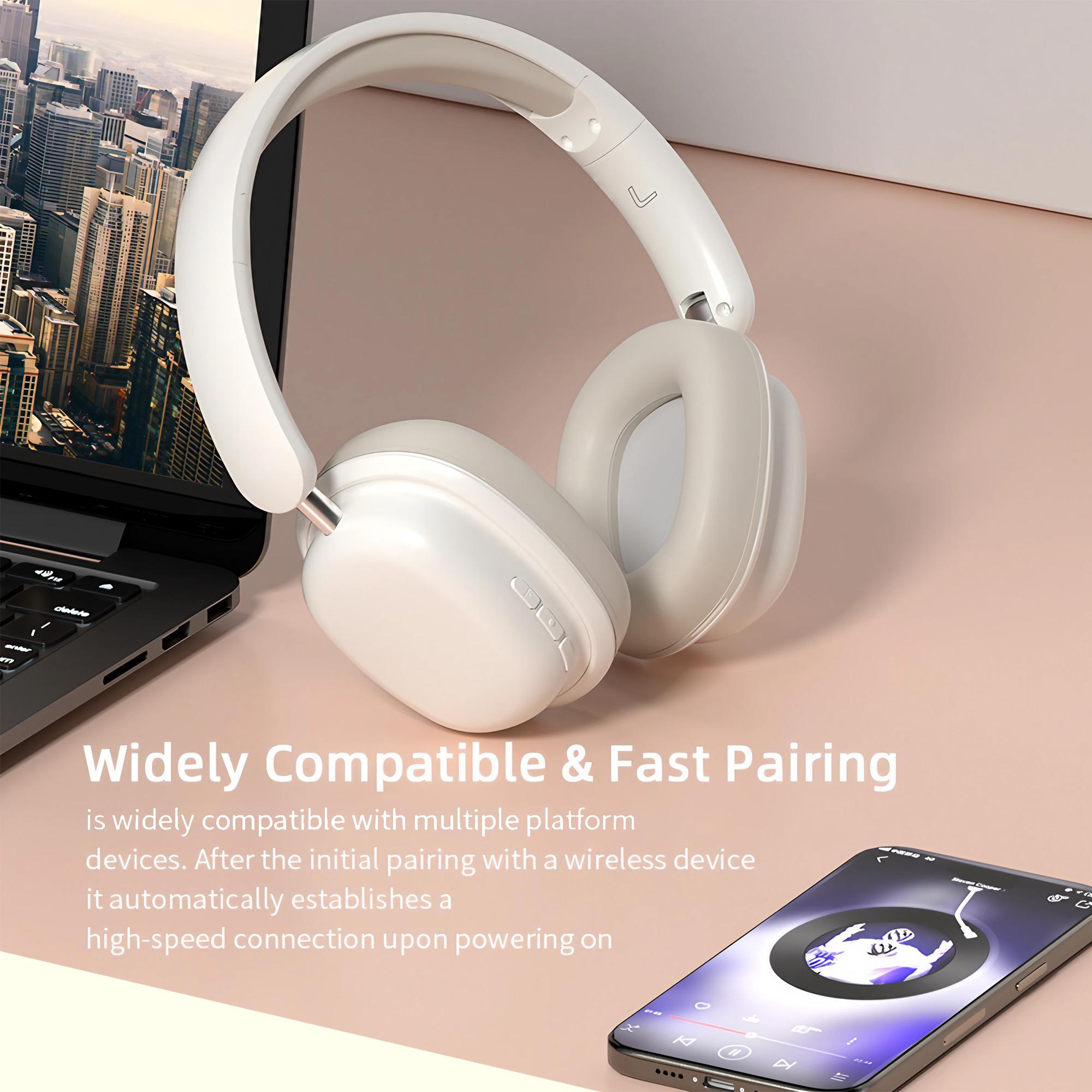 Wireless Foldable Headphones, Portable Bluetooth-compatible Headphones with Detachable Mic, Noise Cancelling Headphones for Travel Office Learning Game, Audio