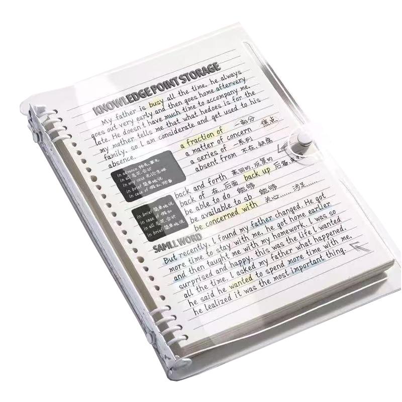 A5 Transparent Loose Leaf Notebook for Intensive Study, Detachable Ring System, Clear Cover, Ideal for Exam Preparation