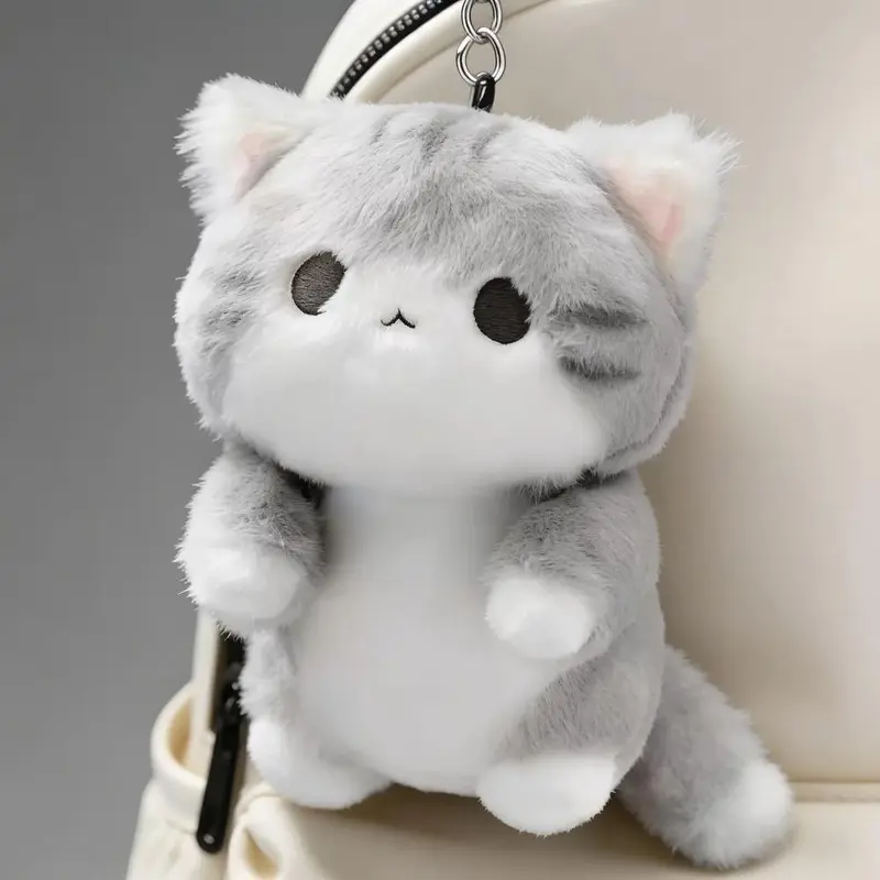 Minimalist Gray Cloud-Soft Fluffy Keychain - Unisex Anti-Shedding Bag Accessory with Anti-Rust Polished Metal Clasp, Cute Healing Aesthetic Fabric Charm for Classroom Study, Coffee Dating, 1 Size
