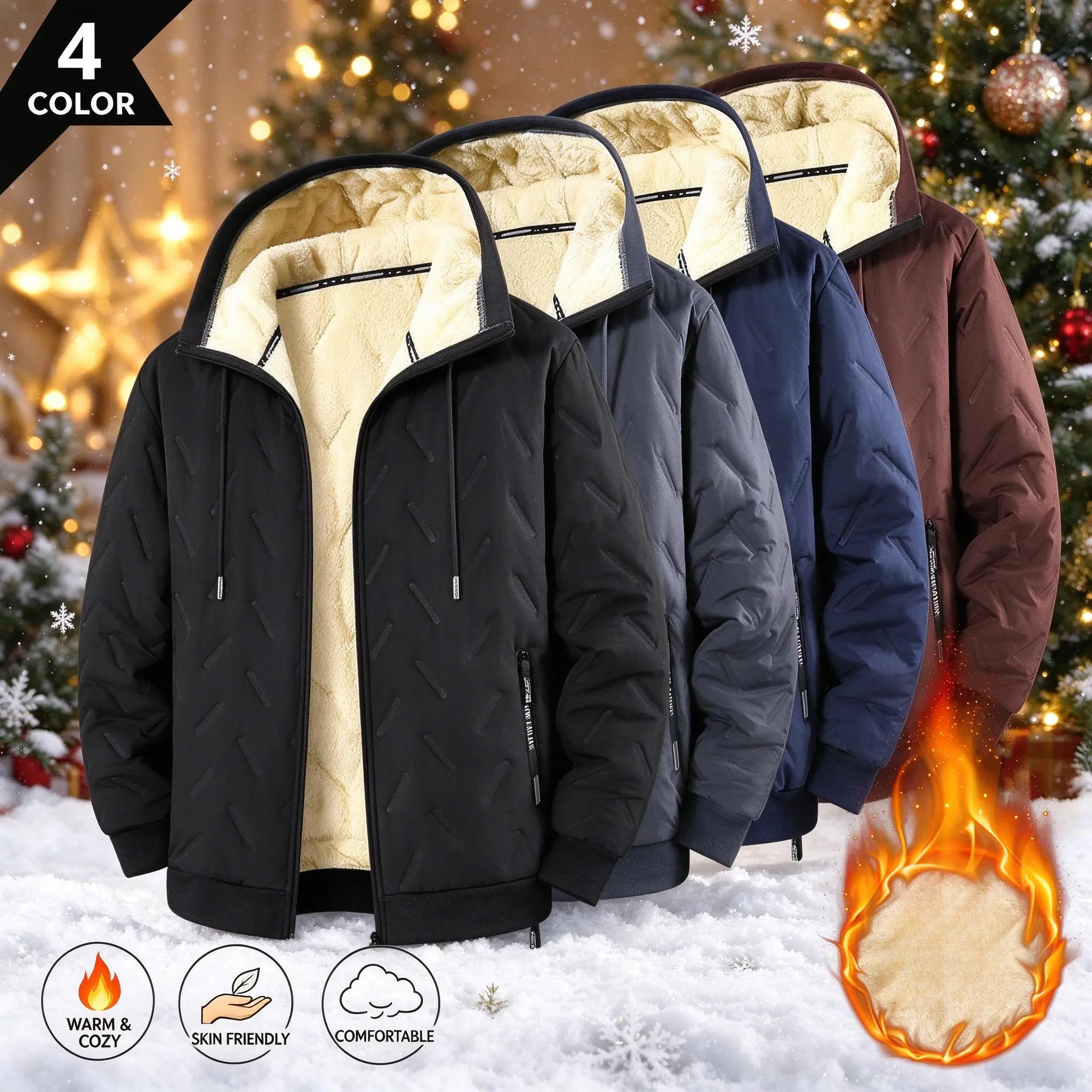 Men's Heavyweight Winter Hooded Sherpa Jacket, Thermal Heat Reflective Lining, Warm Fleece Lined Casual Outerwear for Cold Weather plain style
