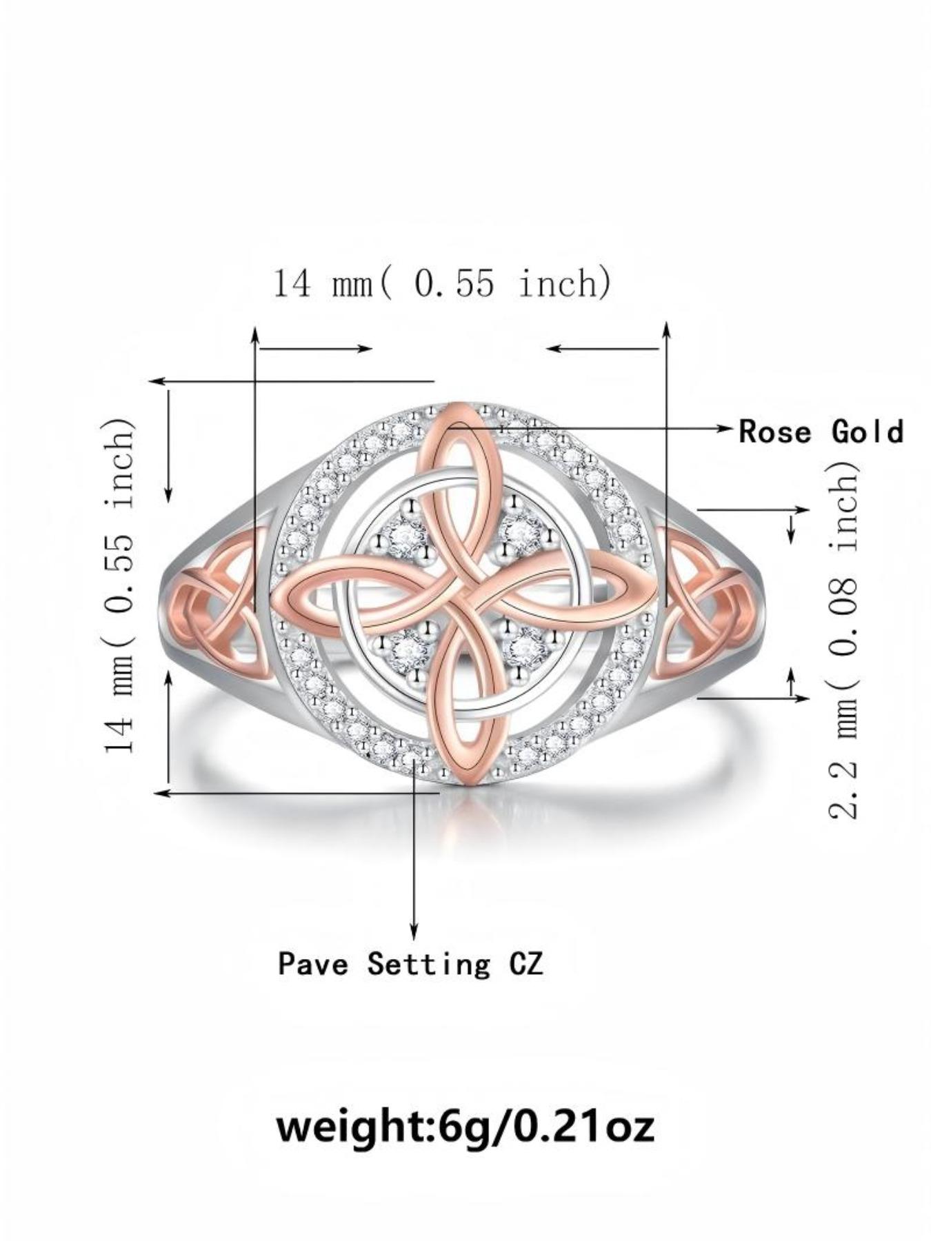 Women's Silver Color Rose Gold Witch Knot Ring, Celtic Knot Design, Embedded Cubic Zirconia Stone, Elegant Jewelry Accessory