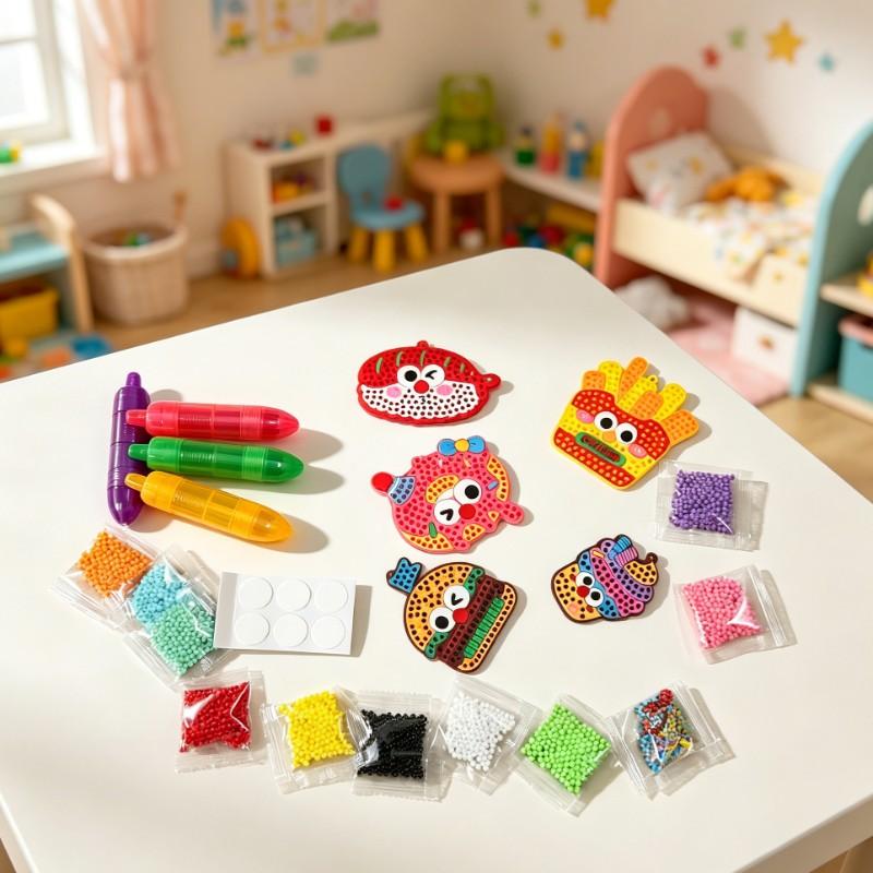 DIY Bead Craft Kit, Cartoon Food Shape, Creative Refrigerator Magnet Keychain, Parent-Child Interactive Craft Materials Pack, Diy Beads Kit