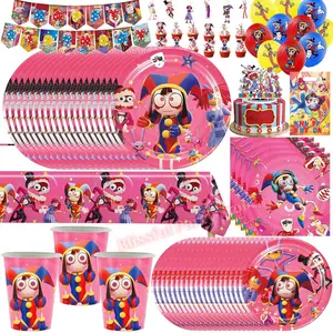 Amazing Digital Circuses Birthday Party Decoration Tableware Cup Plate Balloon Cake Topper Kids Event Supplies Baby Shower Favor