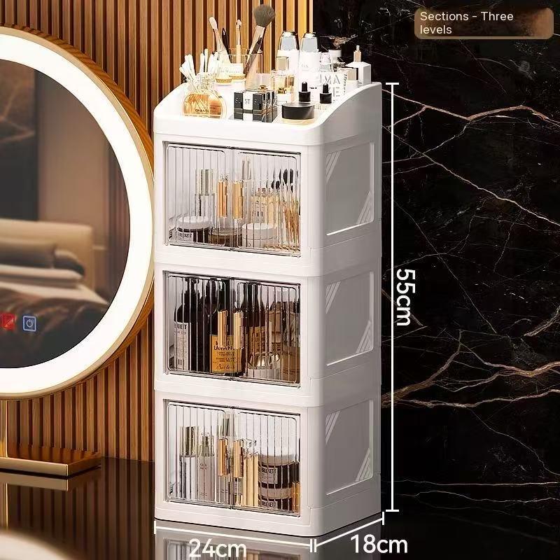 Transparent Foldable Cosmetic Storage Box, Multi-Layer Dual Door Desktop Dustproof Skincare Organizer, Desk Makeup Container, Makeup Tool Organizer, Beauty Organizer, Organizing Tool, Storage Organizer, Dustproof Makeup Organiser