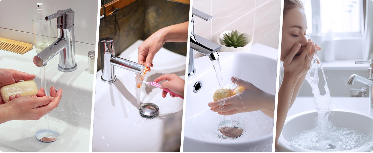 Hibbent All Metal 2 in 1 Bathroom Sink Stopper, Universal Pop Up Drain Strainer, Brass Bullet Core Push Type Stopper for 1''~2.3'' Basin, Big Push Button, Anti Clogging Drain Filter