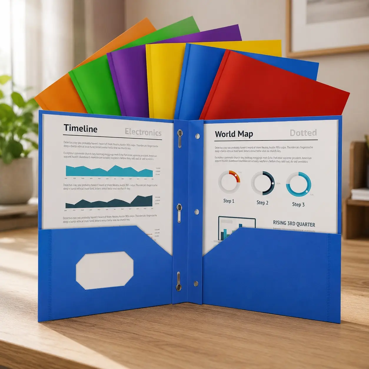6 Pack 2 Pocket Plastic Folders with 3 Prongs, 6 Colors, Heavy Duty Bulk File Folders for School and Office
