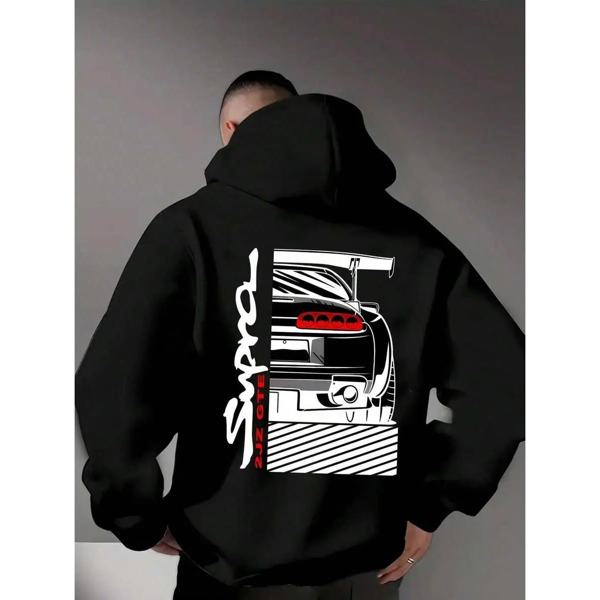 1pcBlack Supra Graphic Print Hoodie, The Back Is Printed With Toyotaa- Supra MK4 Sports Car, Car Hoodies;Y2k Clothes,Casual Wear With Design, Men's Autum180g100%