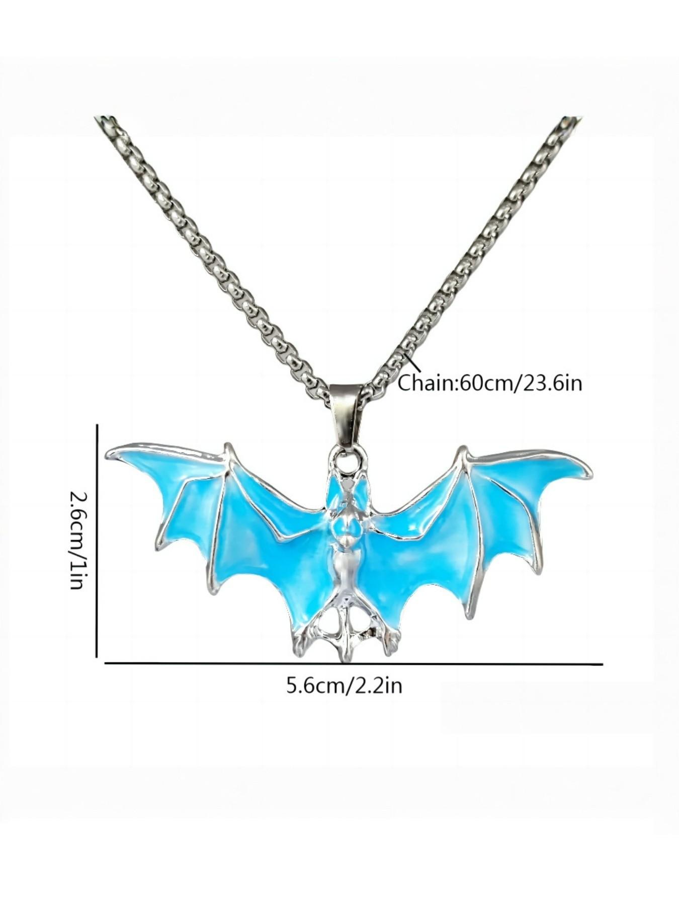 Halloween Party Glow-In-The-Dark Vampire Bat Pendant, New Cool Street Festival Necklace Accessory, Dark Theme Jewelry for Halloween
