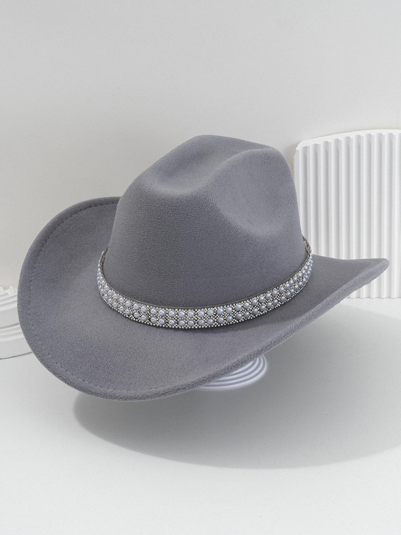 Ladies' gender-neutral western cowboy hat, stylish hat, classic cowboy hat, round pearl with rhinestone gem accessories hat, foreign trade bridal top hatSpeedy Smarts