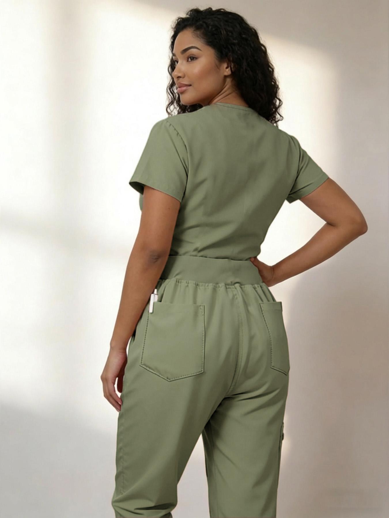 Women's Medical Scrubs Set, Anti-Pilling Lightweight Breathable Multi-Pocket Top & Side Pocket Jogger Pants for Hospital, Clinic & Spa Use Women's Medical Scrubs Set, Anti-Pilling Lightweight Breathable Multi-Pocket Top & Side Pocket Jogger Pants for Hospital, Clinic & Spa Use