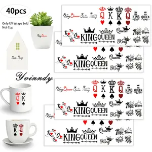 40Pcs/set Couple King And Queen Iron On Stickers For Cup Be Waterproof UV DTF Printable Vinyl Paper Fun Designs Durable Construction Long-Lasting Adhesion Must-Have For Craft Enthusiasts Cups Mugs Sticker Sold Only Sticker Not Cup
