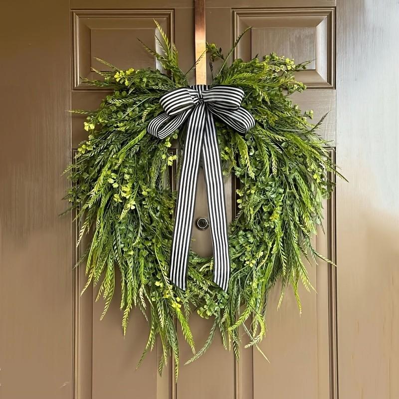 Summer Fern Water Grass Wreath, All-Season Decor, Featuring Water Grass, Cypress Leaves, Bow, Wall Decoration, Front Door Wreath