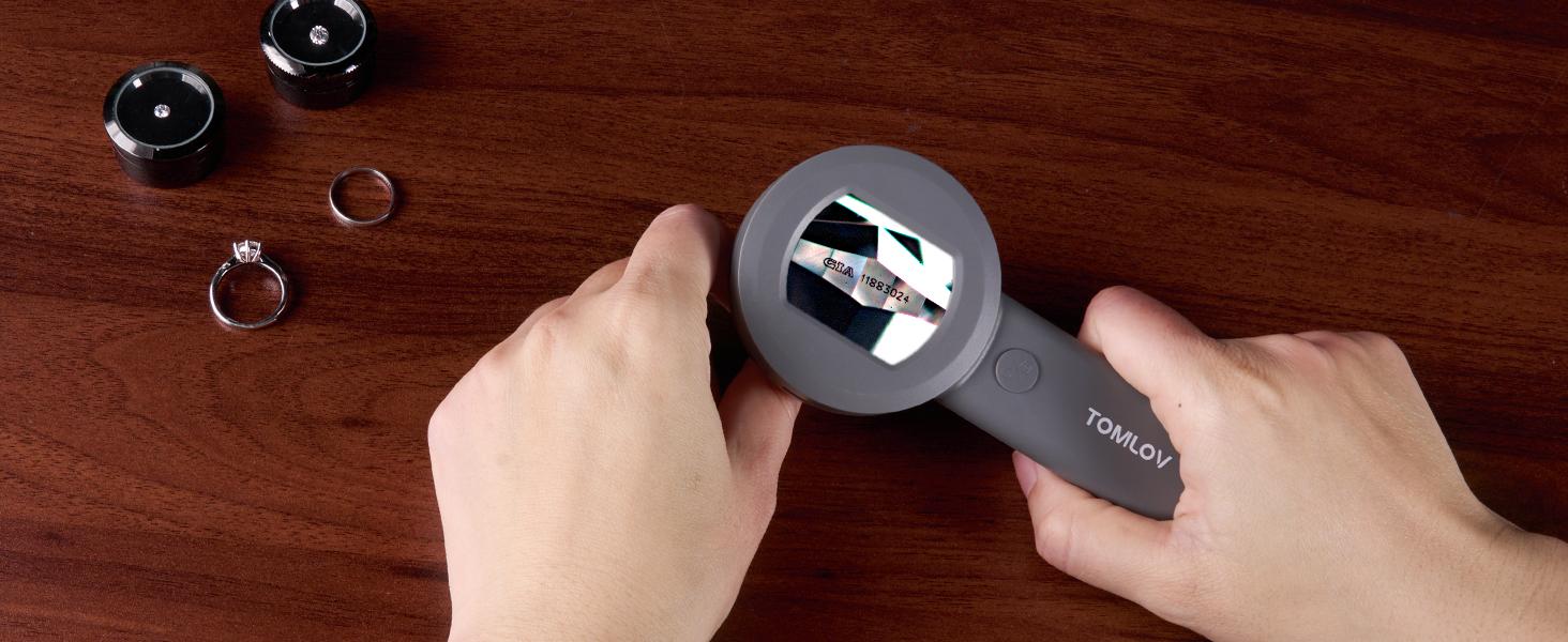 TOMLOV P10 Microscope for Adults Kids, Portable 100X Illuminated Jewelers Loupe, Handheld Coin Magnifier with Light for Collectors, Pocket Trichome Magnifying Glass, Digital Microscope with 2" Screen