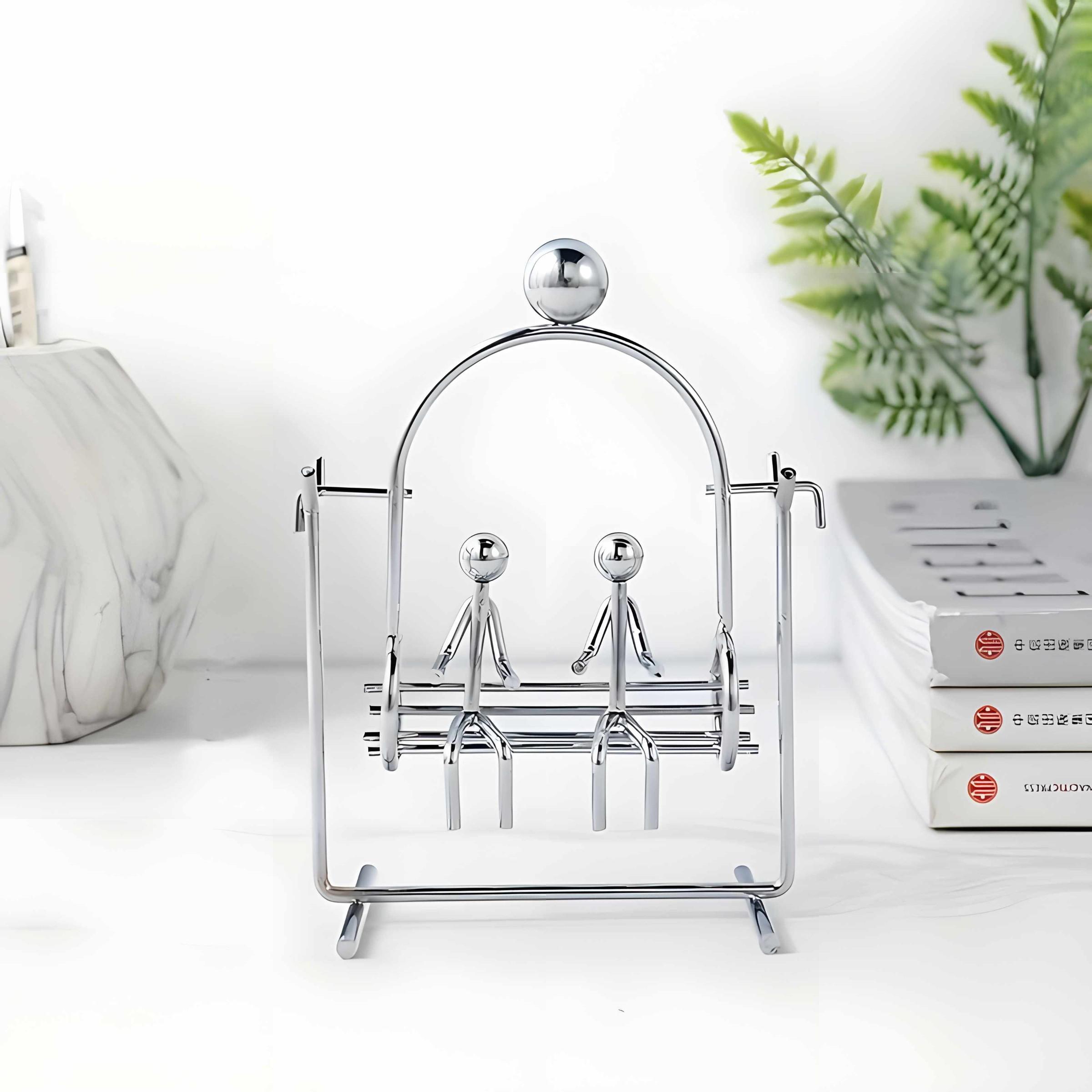 Double Swing Pendulum, Metal Newton Balance Sculpture, Decorative Sculptures, Stress Relief Desk Art, Office Decor, Collectible Ornament, Magnetic Levitation Physics Experiment, Silver Color, Decorative Figurines
