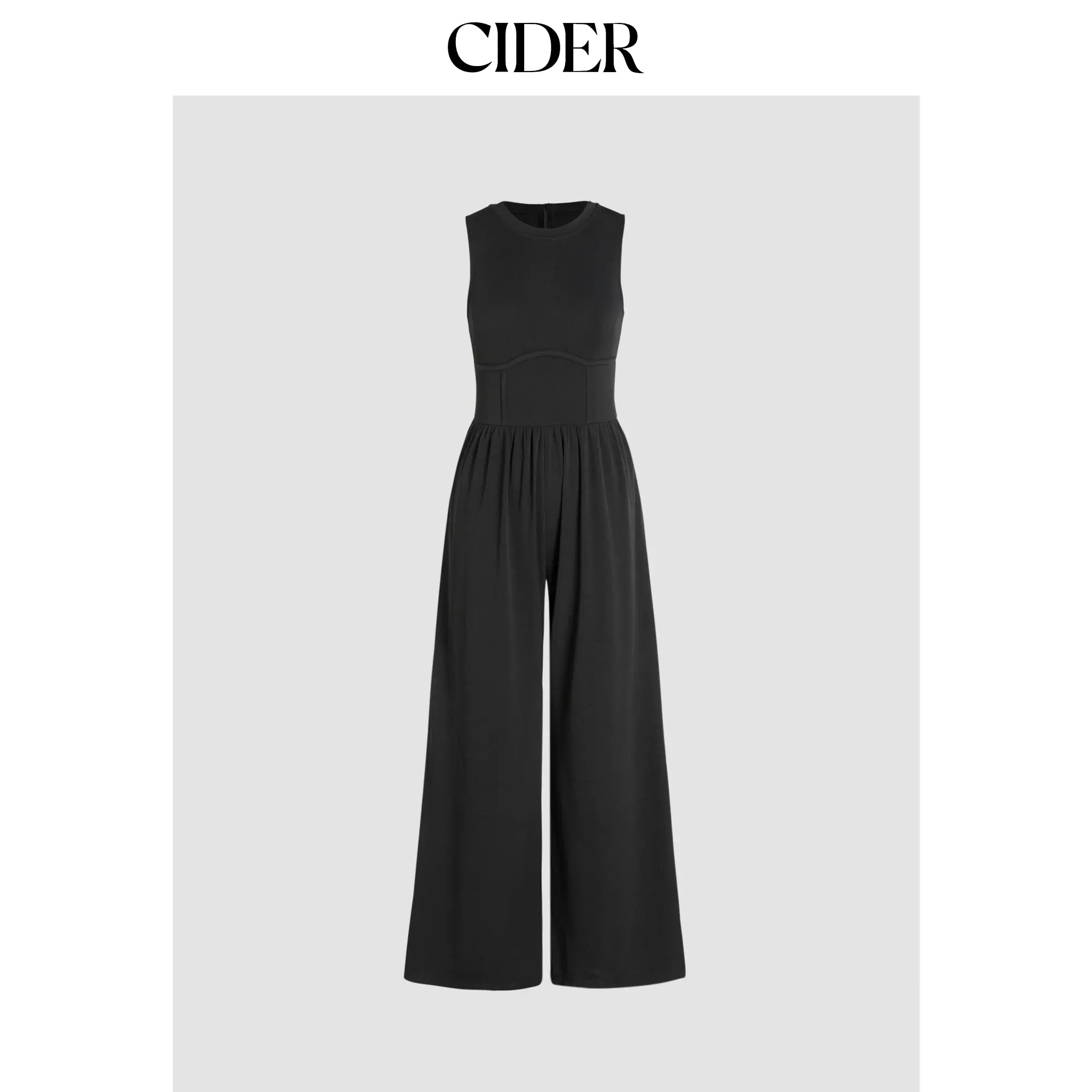 Cider Solid Sleeveless Wide Leg Jumpsuit