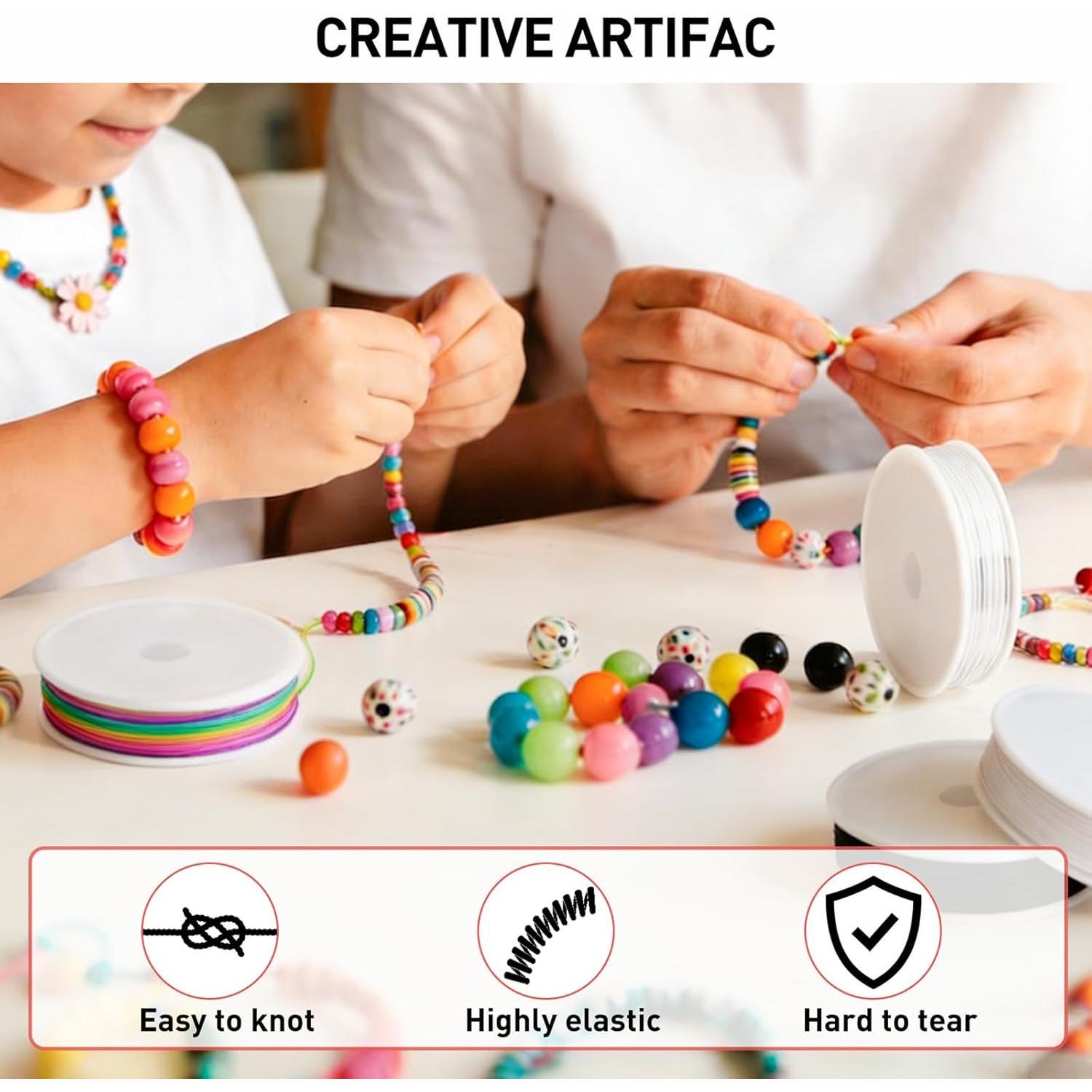 8 Pack Elastic String Set for Bracelets, 0.8mm & 1mm Multi-Color Stretchy Bead Cord for  Making, Beading, DIY Crafts and Necklaces - 132ft  (Rainbow, Clear, White, Black)