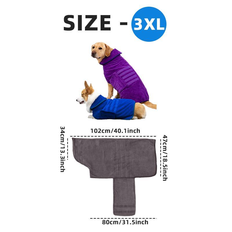 Soft Absorbent Pet Bath Robe - Adjustable Strap Grooming Towel for Dogs & Cats