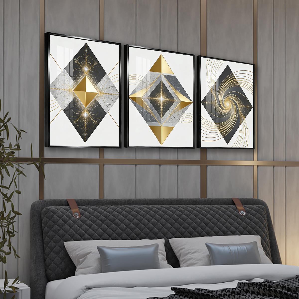 3 Counts Aluminum Alloy Framed Painting, Geometric Gold And Marble Abstract Art Pictures, Home Decoration For Living Room, Bedroom, Office, Restaurant, Hallway Wall Decor, Odorless Print Artwork, Luxury Perfect Gift For Friends And Family