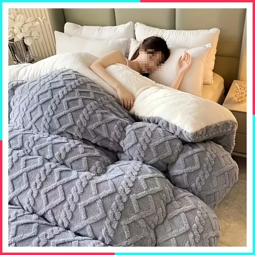 Autumn Winter Thick Reversible Comforter - Taffy Fleece A Fleece B, Warm Plush Quilt Blanket Twin Queen King, Blue Gray - Manta Cobija Edredon, 600 Thread Count