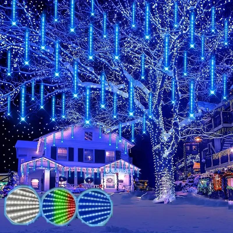 96leds USB Meteor Shower String Lights, 8 Strings Ed Festival Lights, Outdoor Garden Yard Lights, Christmas New Year Wedding Valentine Decorations, Party Lighting Decoration, Outdoor Twinkle Lights, Electronic Lights