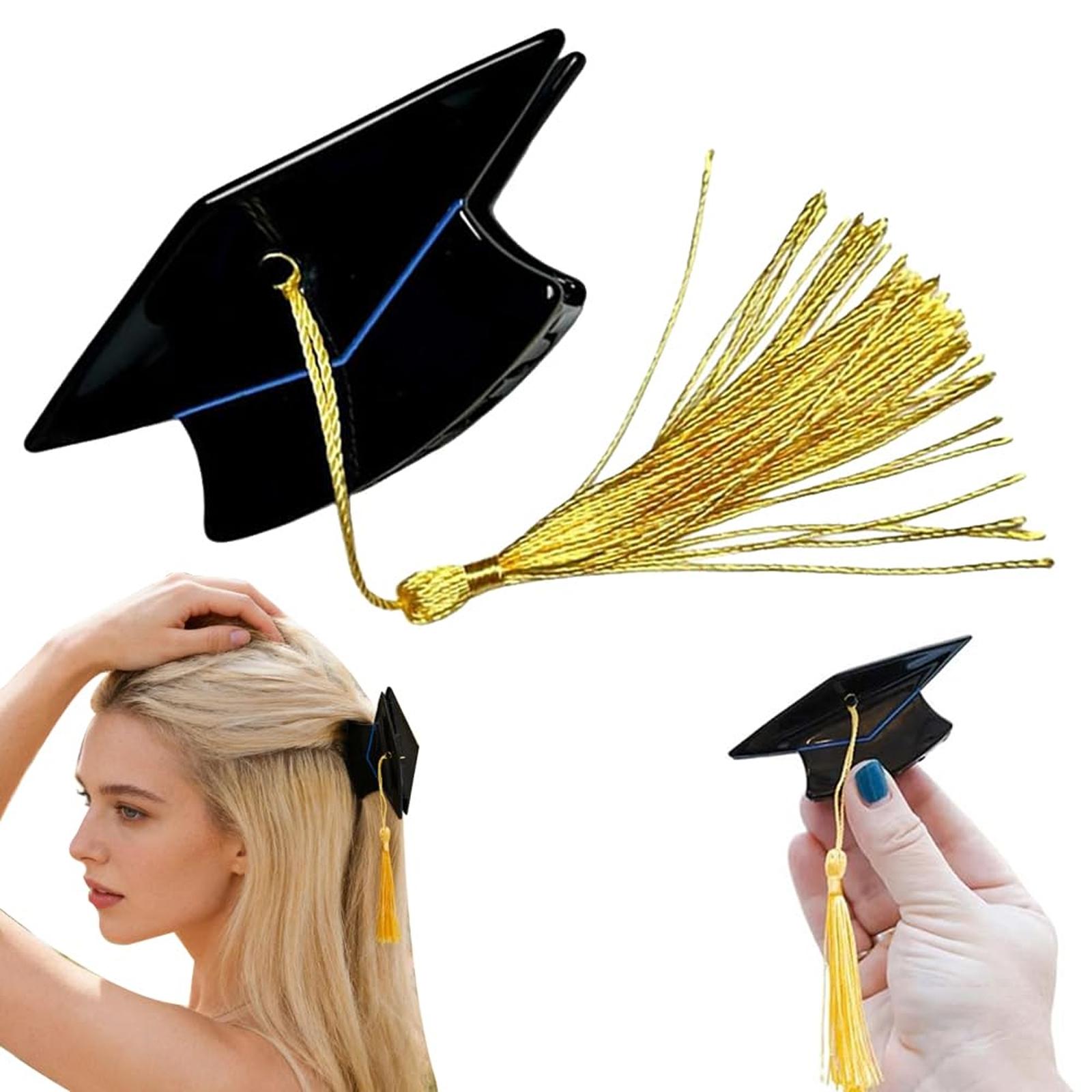1/2 PCS Graduation Cap Tassel Hair Clip, Mini Graduation Cap Hair Claw Clips for Women Girls, Grad Ceremony Party Gift Hair Styling Decoration, Cute Hair Accessory for Thin Thick Short Long Curly