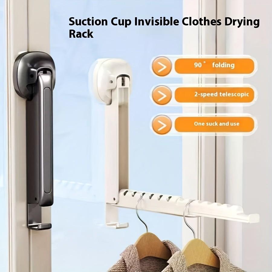 Adjustable Foldable Wall-Mounted Clothes Rack, Invisible Hanging Rod for Indoor/outdoor Use, Anti-Wind Suction Cup Design