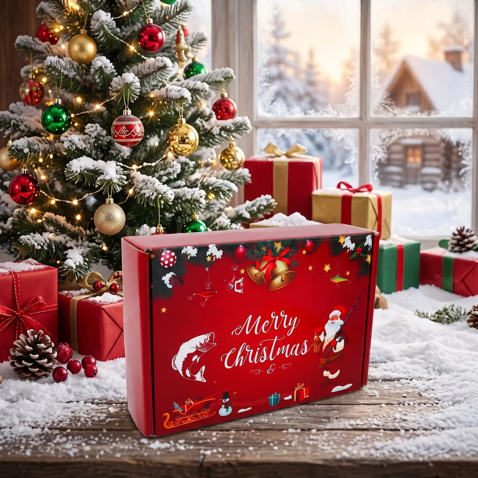 Christmas Theme Fishing Gear Set, Elegant Gift Box Packaging, Various Realistic Lures, Artificial Fishing Lures, Ice Fishing Freshwater Enthusiast Supplies