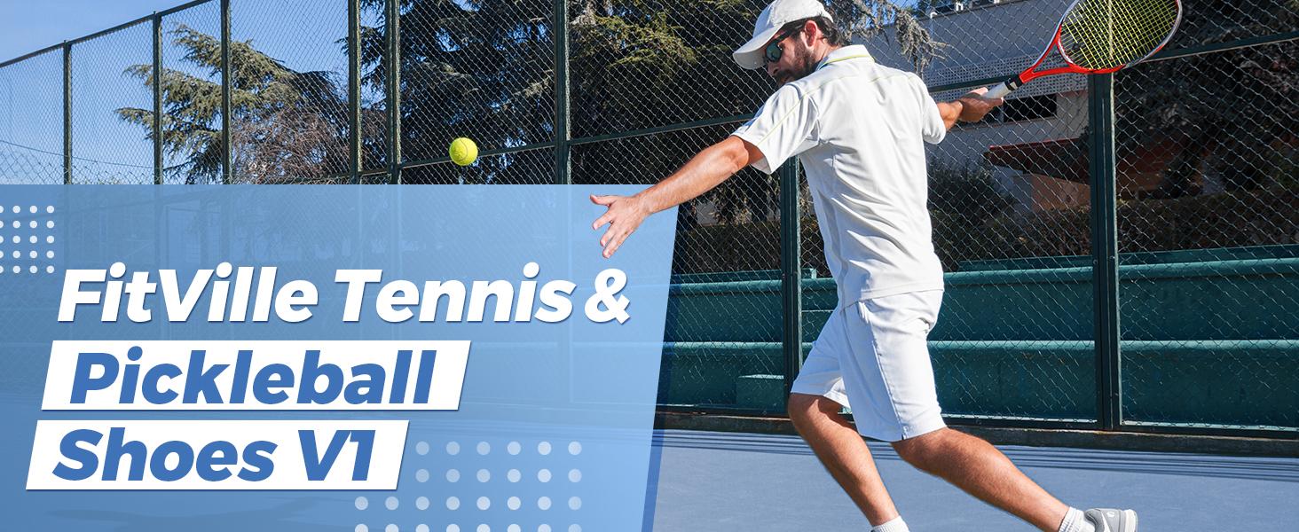 FitVille Men‘s Wide Pickleball Shoes All Court Tennis Shoes with Arch Support for Plantar Fasciitis sneakers collection White