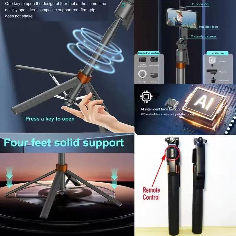 360° Rotatable Selfie Stick Tripod, 70.9 Inch Rechargeable Smart Face Tracking with Dual Lights, Auto Face Tracking Phone Stand for Vlog Live Streaming, Selfie Accessories, Rotating Stand