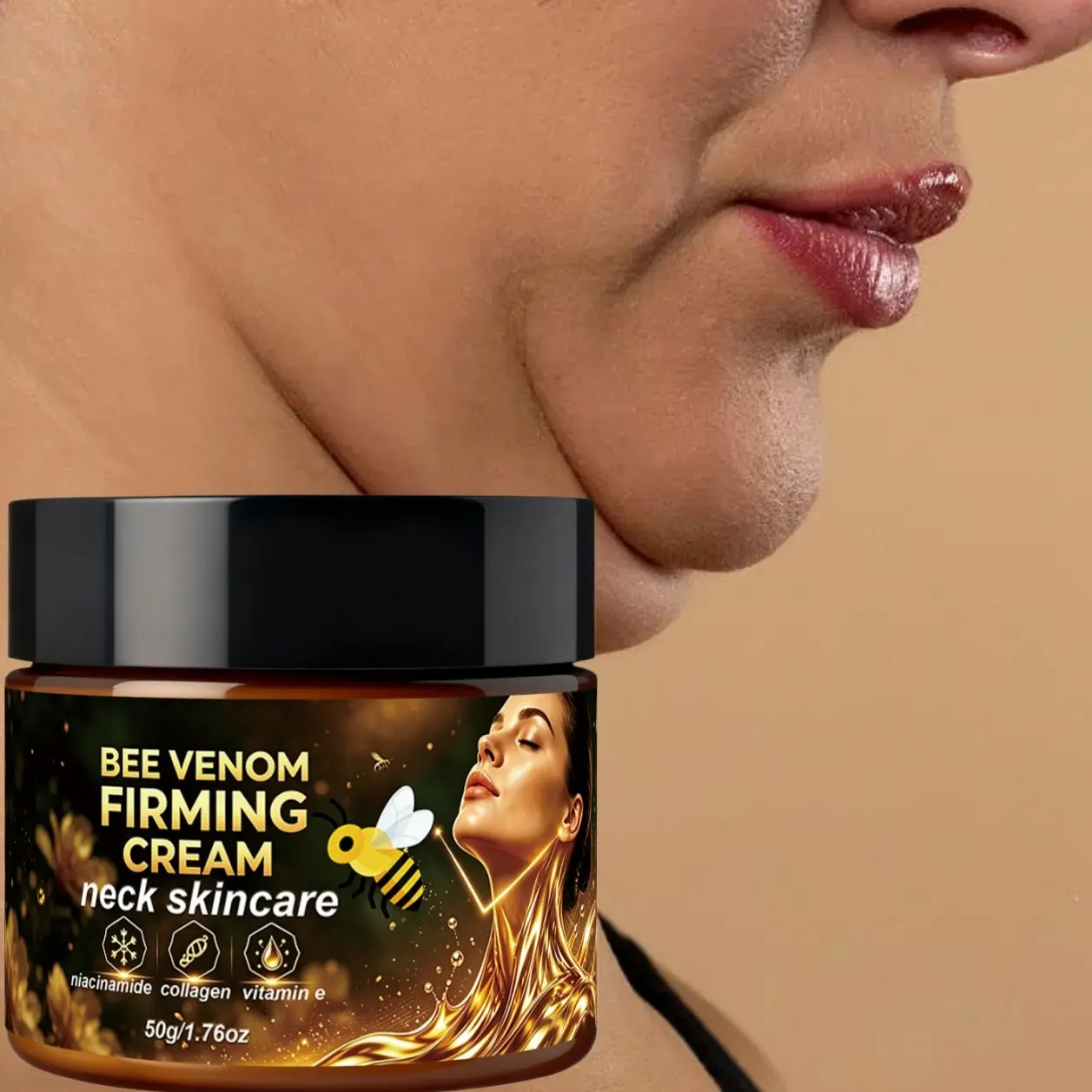 Bee Venom Firming Neck Cream, Neck Skin Care Lotion, Moisturize & Brighten Neck Skin, Smooth Neck Fine Lines, Improve Double Chin Appearance, Boost Skin Radiance, Neck Tightening Daily Skincare with Niacinamide, Collagen & Vitamin E