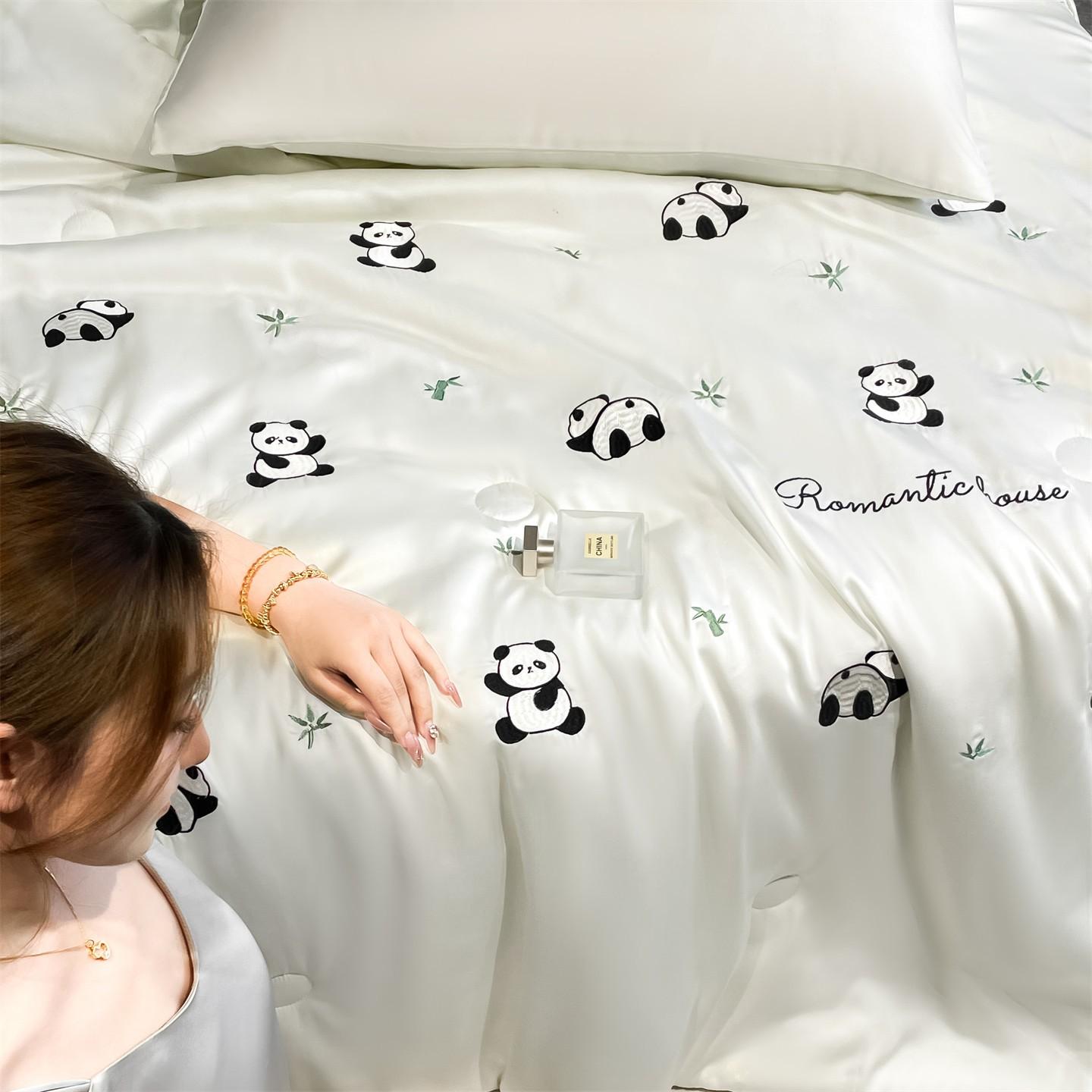 YHFYHF Panda Embroidered Summer Quilt, Soft Breathable Lightweight Cooling Blanket, Multiple Sizes and Colors, Ideal for Bedroom and Dormitory