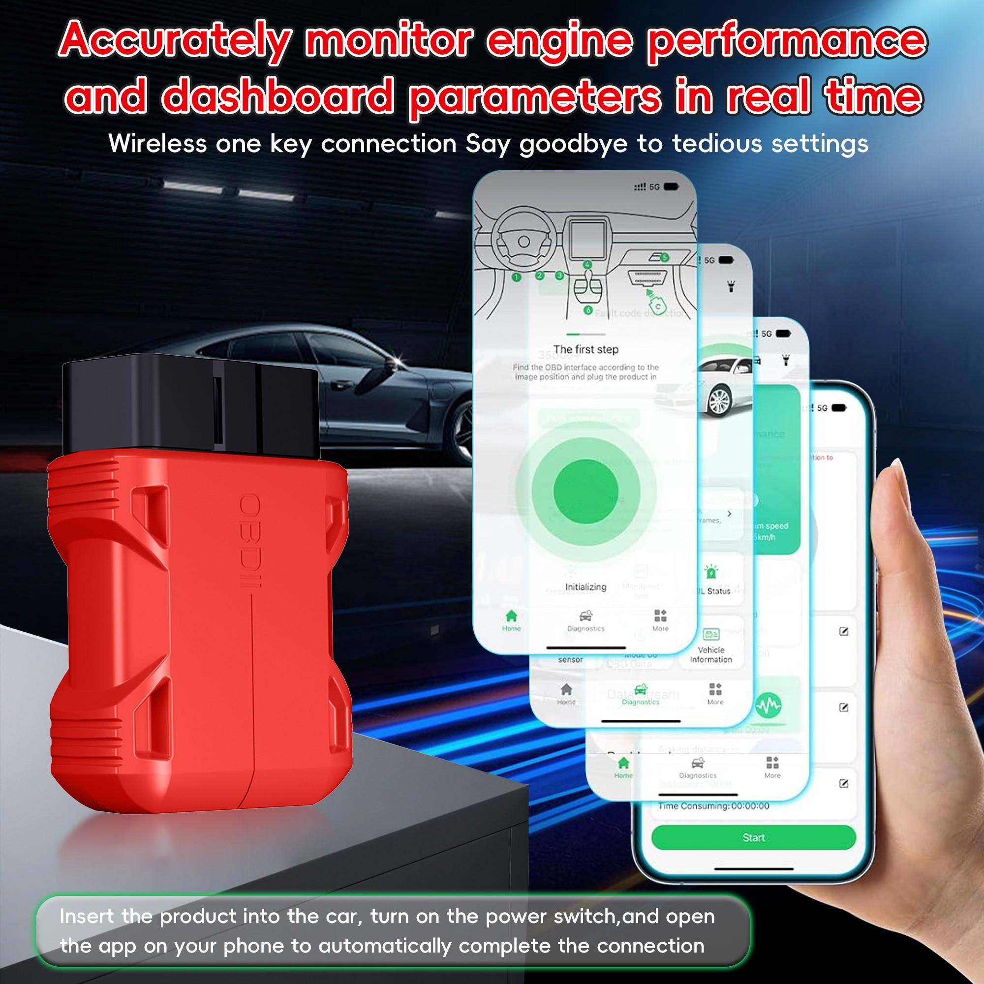 Wireless Obd2 Scanner, Bluetooth-compatible Dual-Direction Full System Diagnostic Tool, Compatible with iOS and Android, Car Code Reader
