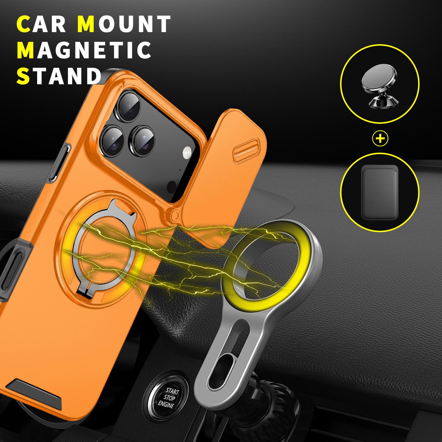 For iPhone 17 Pro Max 16 15 14 13 12 Magnetic Ring Stand Case Compatible with MagSafe Accessories, with Phone Ring Grip Holder Kickstand/Slide Camera Cover, Protective Sturdy Case