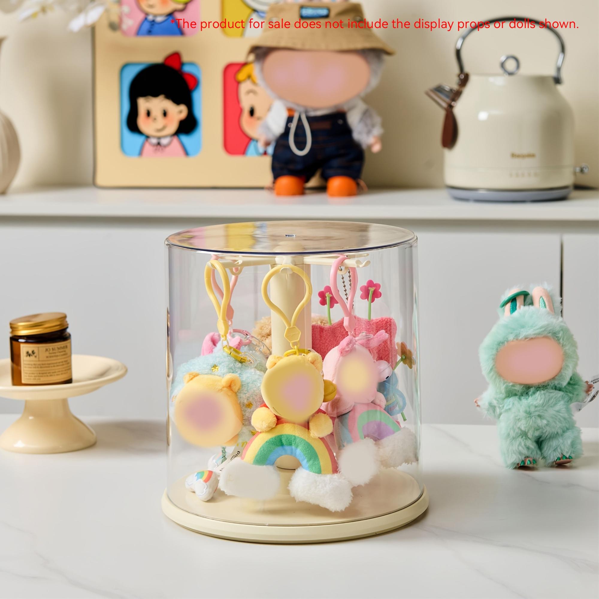 Plush Hanging Display Storage Box, Dustproof Organizer Boxes, Partially Rotatable Design, Transparent Dustproof Cover, Suitable for Pop Plush Toys, Labubu, Skullpanda