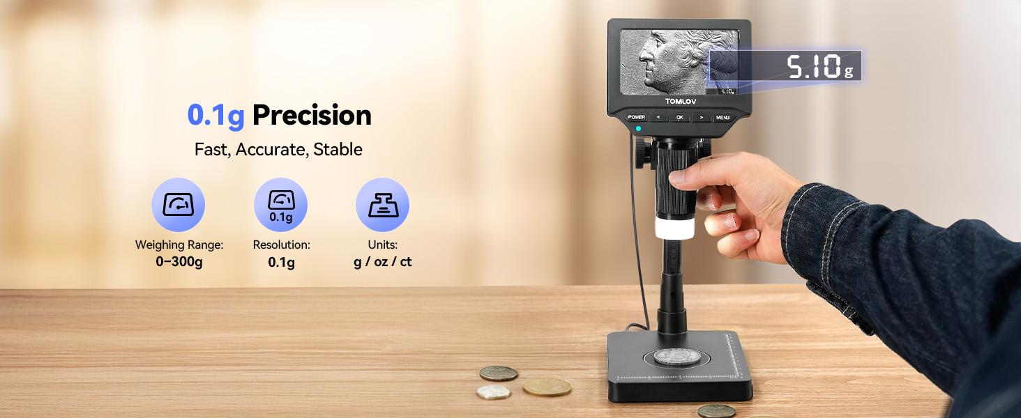 TOMLOV DM4W Microscope with Weighing Scale: 4.3" Digital Coin Microscope with Screen, Error Coin Magnifier with Lights, Weight Scale for Collectors, Jeweler, Students, Compatible with Windows/Mac TOMLOV DM4W Microscope with Weighing Scale: 4.3" Digital Coin Microscope with Screen, Error Coin Magnifier with Lights, Weight Scale for Collectors, Jeweler, Students, Compatible with Windows/Mac