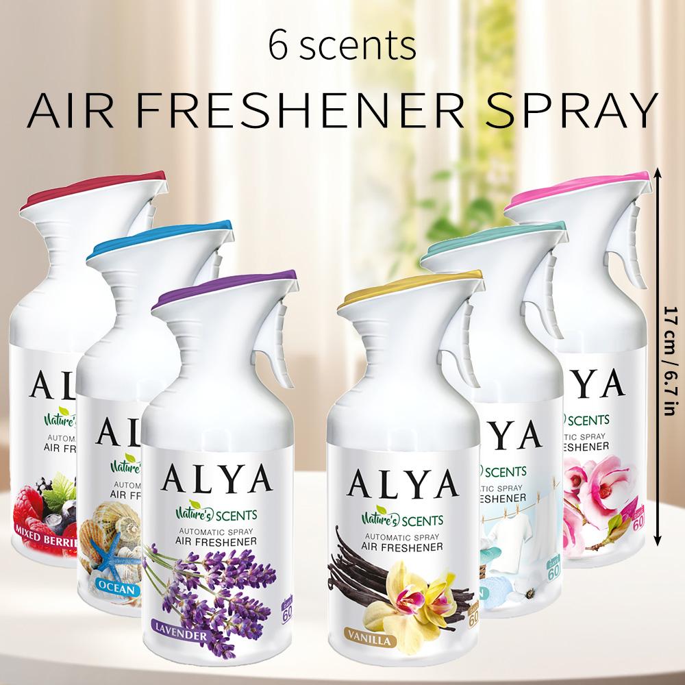 4 PCS (250/ML Each) Air Freshener Spray For Home, 6 Scents - With Lavender, Cool Linen, Magnolia, Mixed Berries, Ocean And Vanilla, Multi-Purpose Room Automatic Spray，ldeal For Car, Offce, Home, Bathroom, Fabric, Closet Fresh Scent