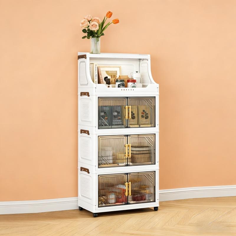 Foldable Multi-Layer Storage Cabinet with Wheels, Space-Saving Design, Ideal for Bedroom & Study Room Organization