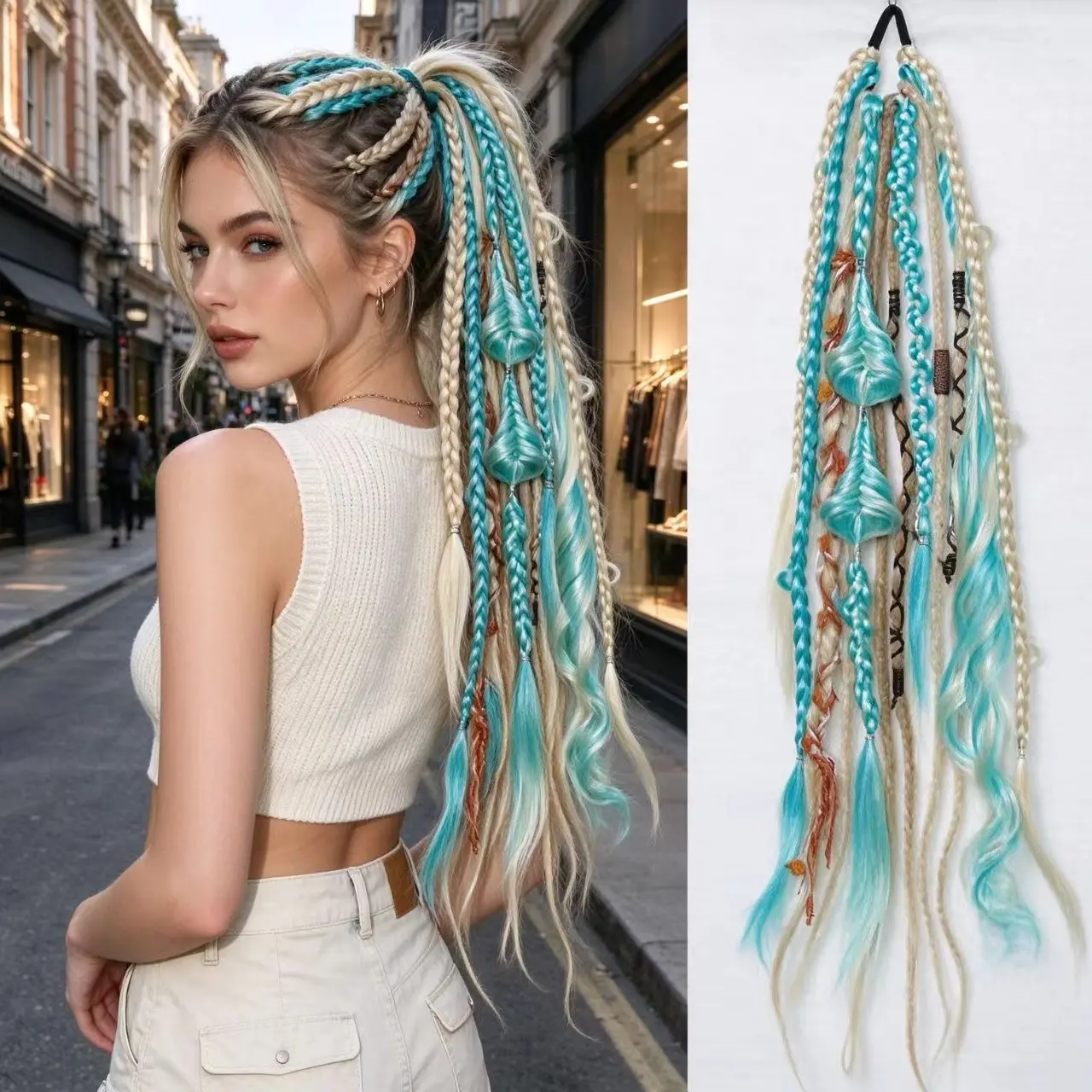 Mead Hair Extensions, Post-Apocalyptic African Half-Head Dreadlocks, European-American Bohemian Braids, No-Weave Ponytail Dreadlocks, Ethnic Hairstyles, Bohemian Faux Locs