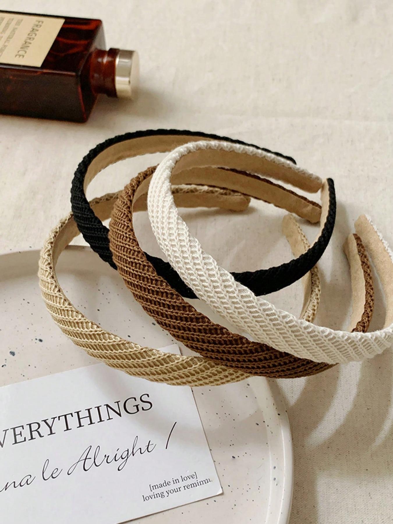 4pcs 38cm/14.96in Circumference Women's Wide Knitted Headband, Solid Color, Fashionable, Versatile, Minimalist Style, Suitable For Daily Wear, Washing Face, Makeup, Outfit Matching, Autumn/Winter Headbands Women